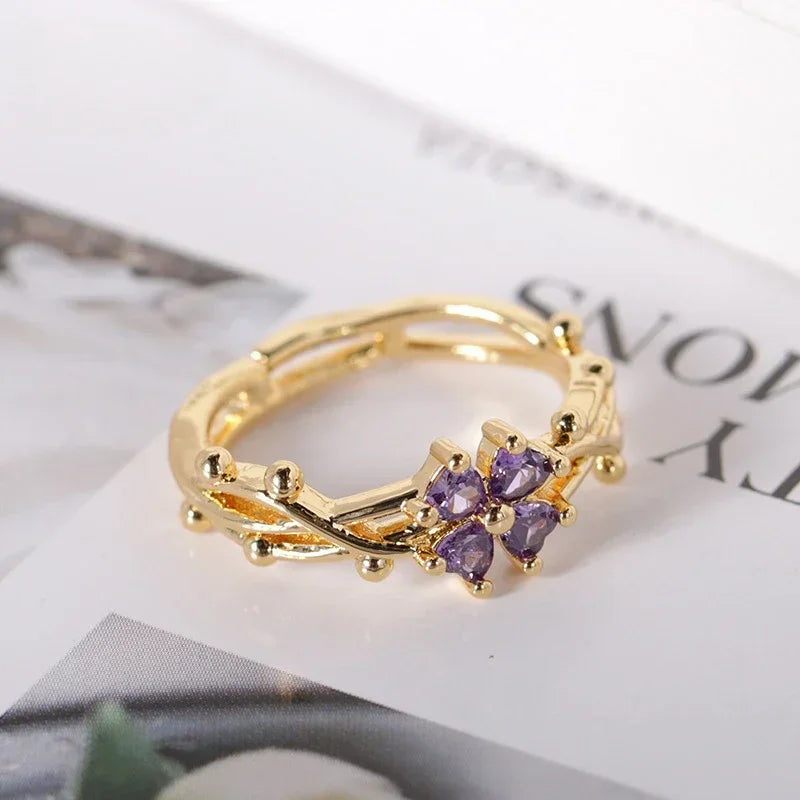 Bague Feuille Violette en Acier Inoxydable