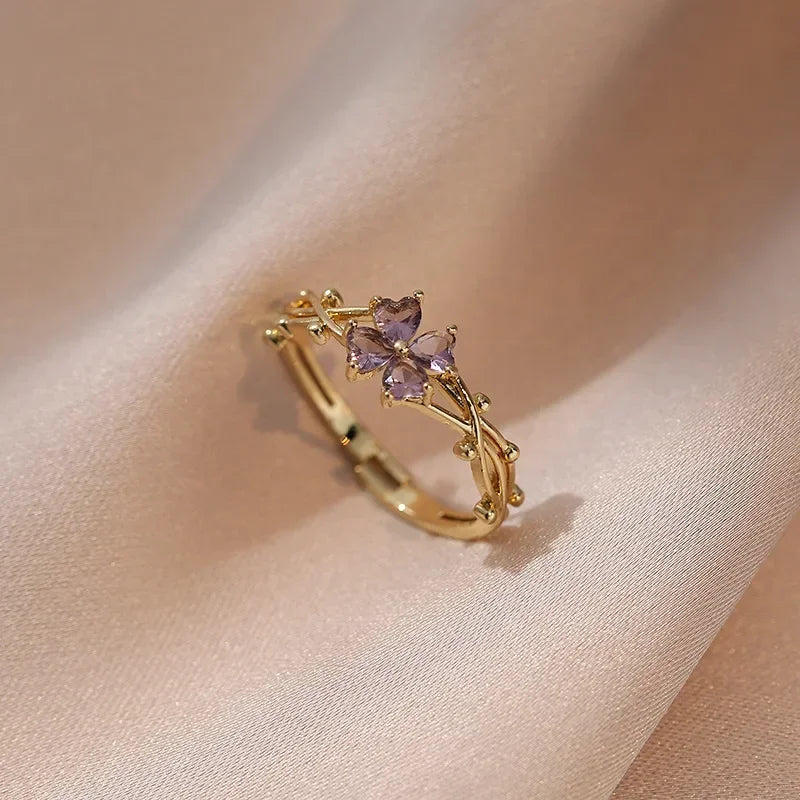 Bague Feuille Violette en Acier Inoxydable