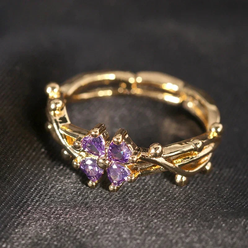 Bague Feuille Violette en Acier Inoxydable
