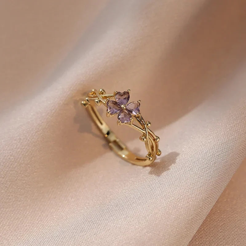 Bague Feuille Violette en Acier Inoxydable