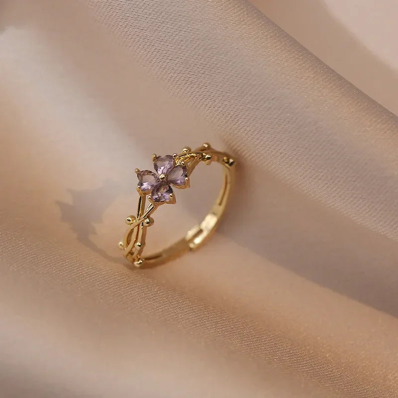 Bague Feuille Violette en Acier Inoxydable