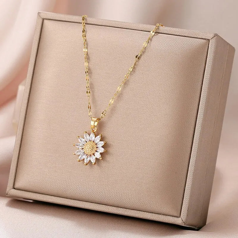 Stainless Steel Sunflower Necklace