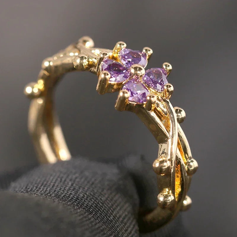 Bague Feuille Violette en Acier Inoxydable