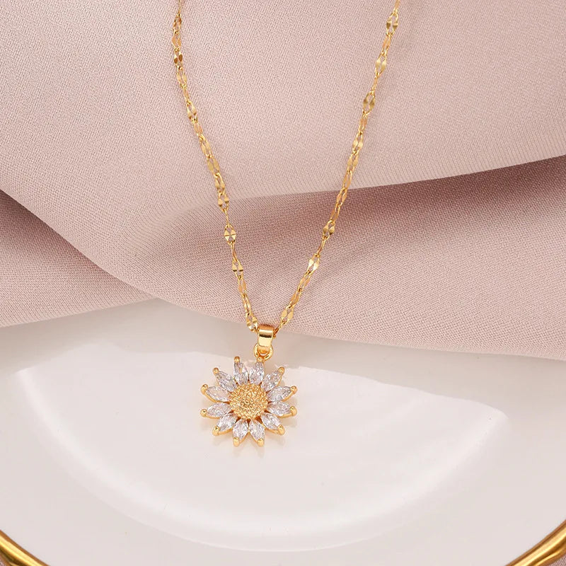 Stainless Steel Sunflower Necklace