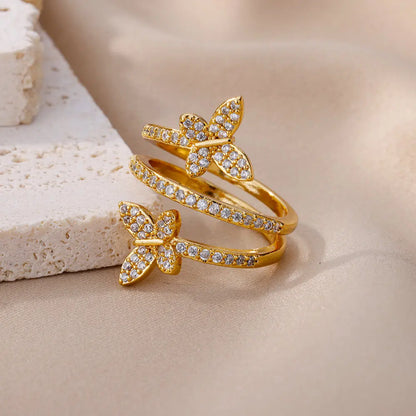 Stainless Steel Double Butterfly Ring