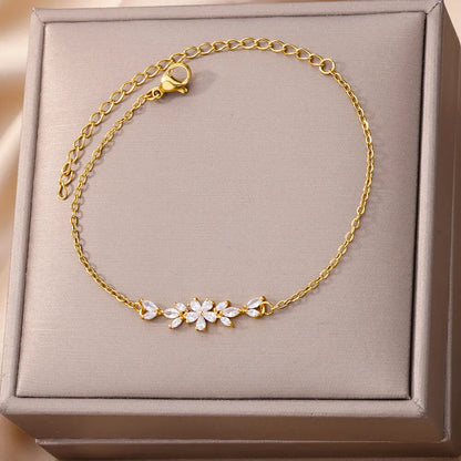 Bracelet Fleurs En Acier Inoxydable