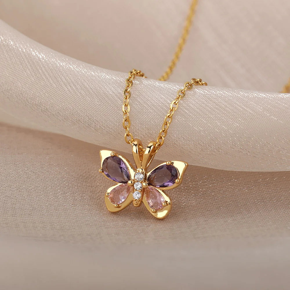 Collier Papillon En Acier Inoxydable