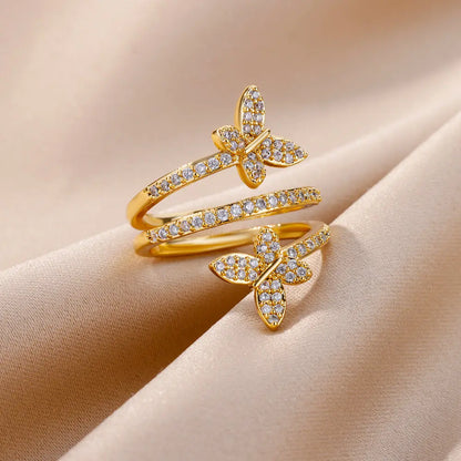 Stainless Steel Double Butterfly Ring