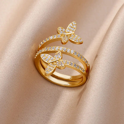 Stainless Steel Double Butterfly Ring